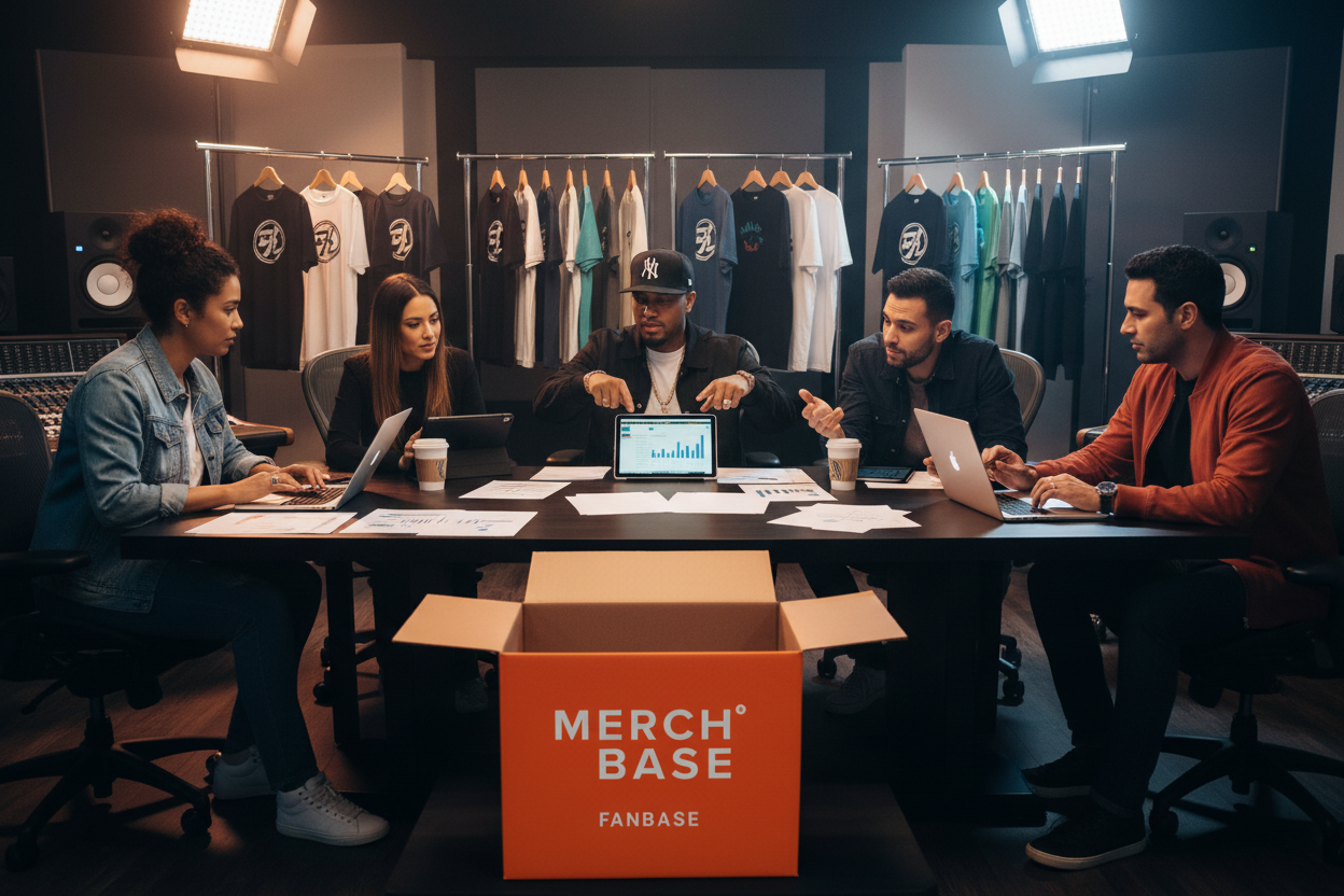 Rapper with Management Team in Studio